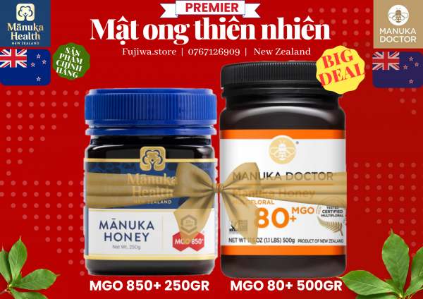 (big deal) combo mật ong thiên nhiên manuka health 850+ 250gr và manuka doctor 80+ 500gr