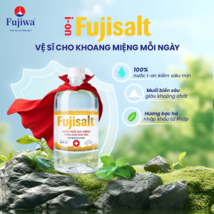 Nước súc họng ion muối Fujisalt chai 680ml hương the mát bạc hà