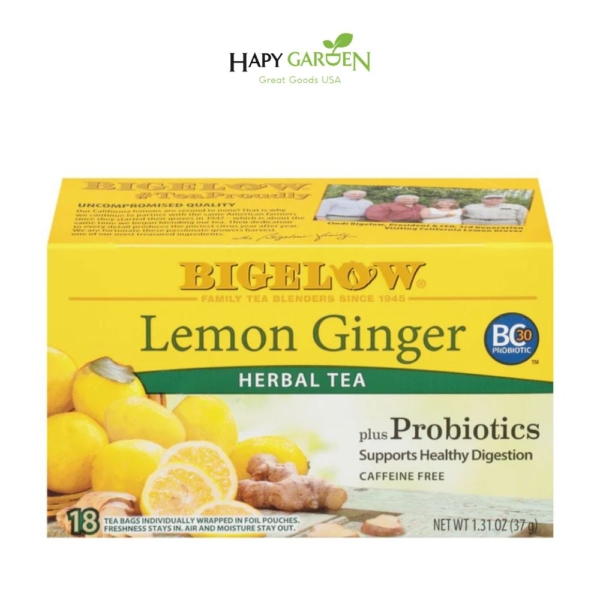 (lỢi khuẨn probiotics) usa trà túi lọc lemon ginger plus probiotics herbal tea (hộp 18 túi lọc)