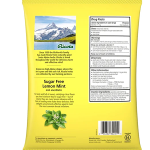 (viÊm hỌng) usa kẹo ngậm giảm đau họng, ho thảo mộc ricola sugar free lemon mint (hộp 2 túi x 105 viên)