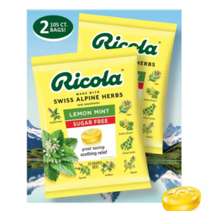 (viÊm hỌng) usa kẹo ngậm giảm đau họng, ho thảo mộc ricola sugar free lemon mint (hộp 2 túi x 105 viên)