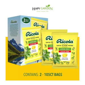 (HỌNG) USA Kẹo ngậm ho thảo mộc Chanh bạc hà, không đường Ricola Sugar Free Lemon Mint